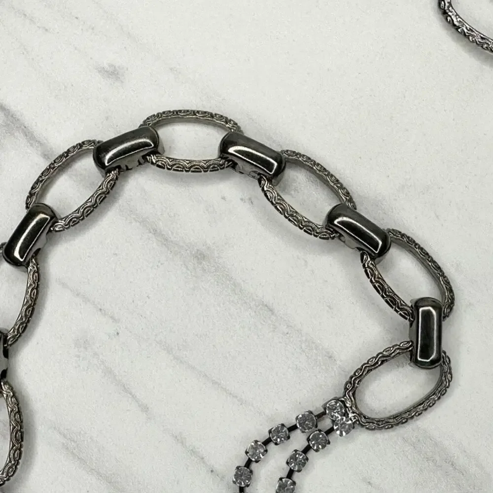 Womens Rhinestone Studded Black Beaded Chain Link Belt Large (L/XL) ✨